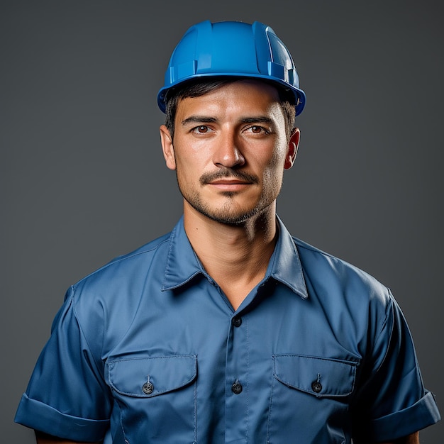 Hardworking Factory Worker on Solid Blue Background