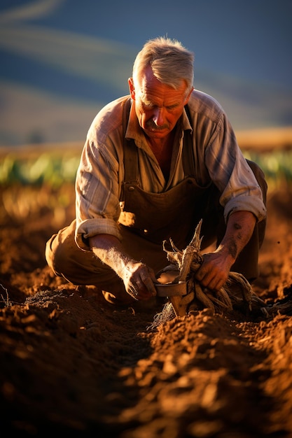 A hardworking farm worker farming