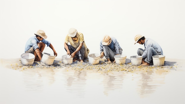 Hardworking Individuals Grinding Watercolor Image