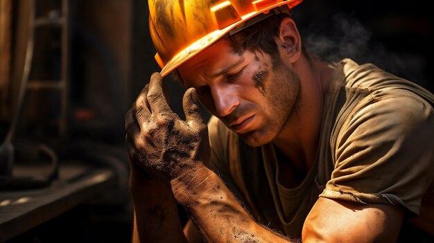 Hardworking Laborer Reflecting on Labor Day with Dedication and Fatigue