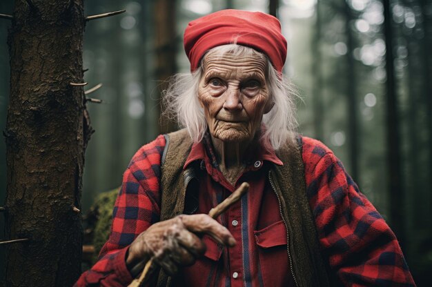 Hardy Lumberjack old woman forest Generate Ai