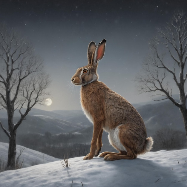 Photo a hare on the background of winter nature