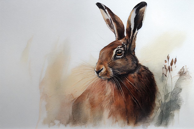 Hare drawing with bit of watercolour generative ai