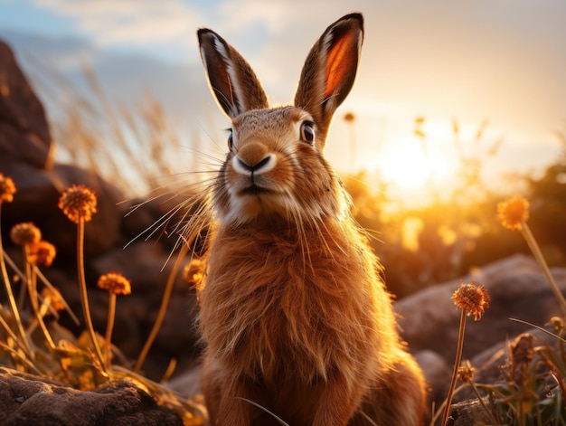 Hare in zijn natuurlijke habitat Wildlife Photography Generative AI