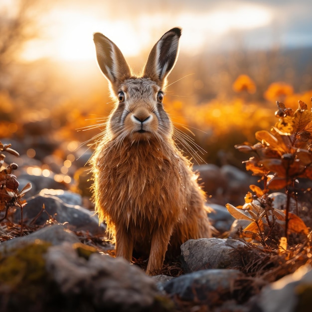 Hare in its Natural Habitat Wildlife Photography Generative AI