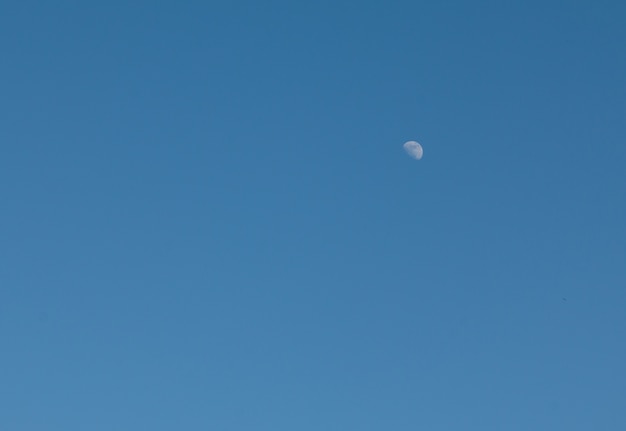 青空の背景と昼間のハーフ・ムーン