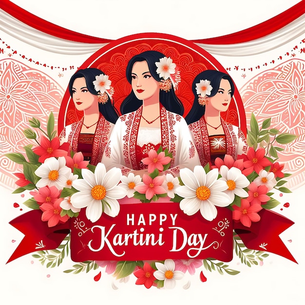 hari kartini een poster voor een gelukkige verjaardag met een vrouw en bloemen