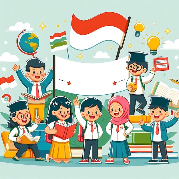 hari pendidikan nasional a cartoon illustration of people holding books with