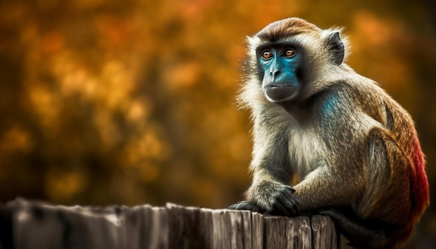 Harige baviaan die in het bos zit en wegkijkt, gegenereerd door AI