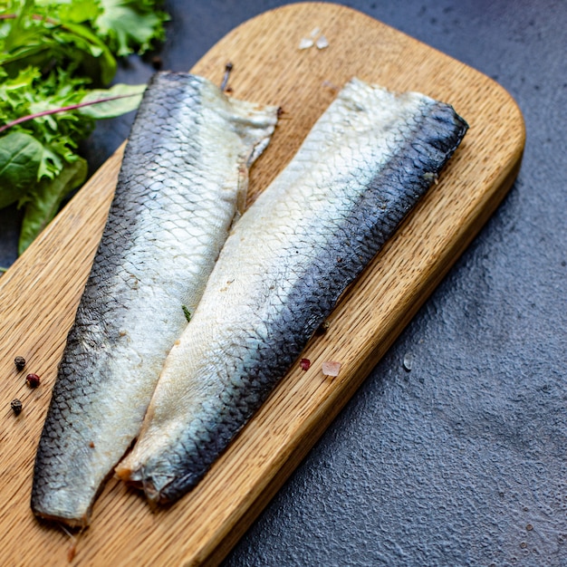 Haring vis zeevruchten set ingrediënten voor het koken serveren