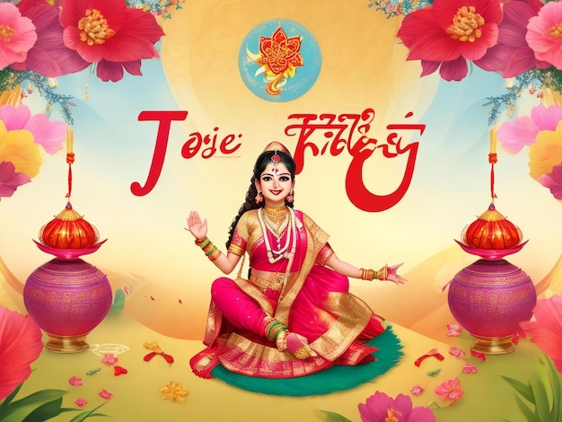 Hariyali teej hindu festival greeting background with happy woman ai generated