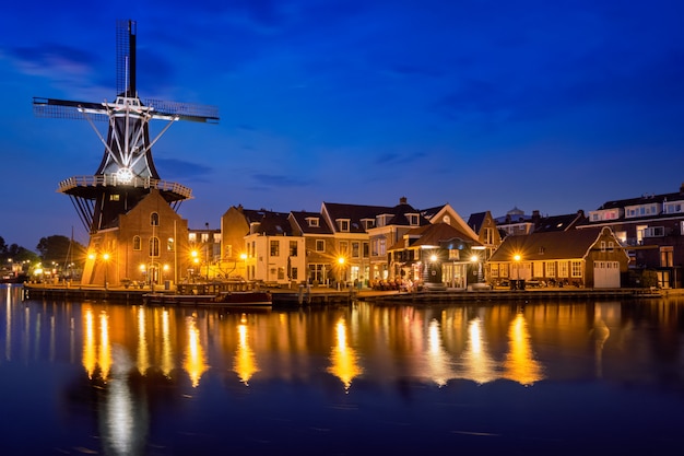 Harlem landmark windmill De Adriaan on Spaarne river. Harlem,