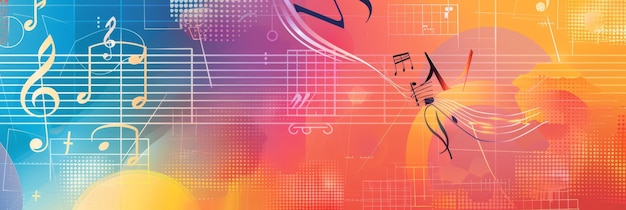Harmonious backtoschool background balanced geometric patterns and icons music theory staves and clefs melodic design