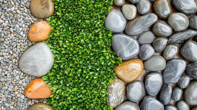 Harmonious blend of grass and stones seen from above