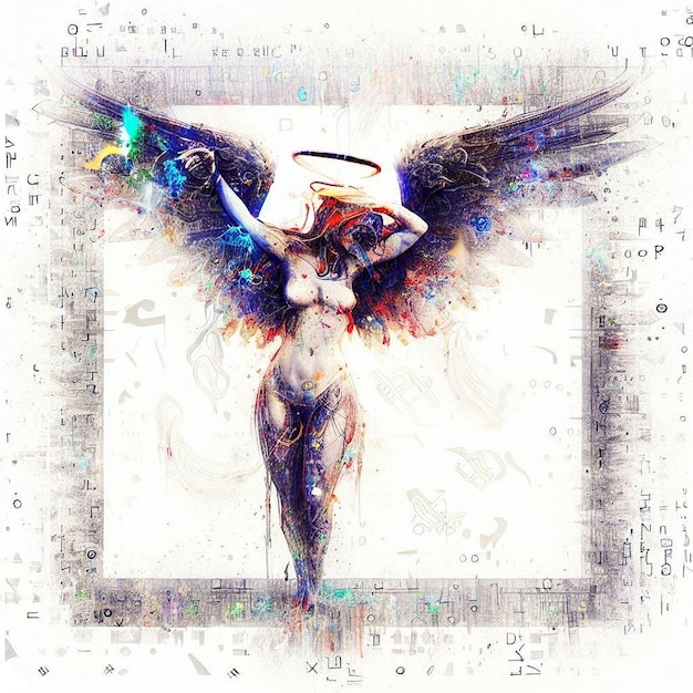 Harmonious Convergence Woman with Wings Dancing as Angel and Devil Horns on Head in Digital Art