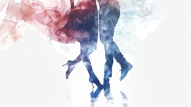 Photo harmonious dance watercolor rendering of the legs of a male and female dancer moving in synchrony