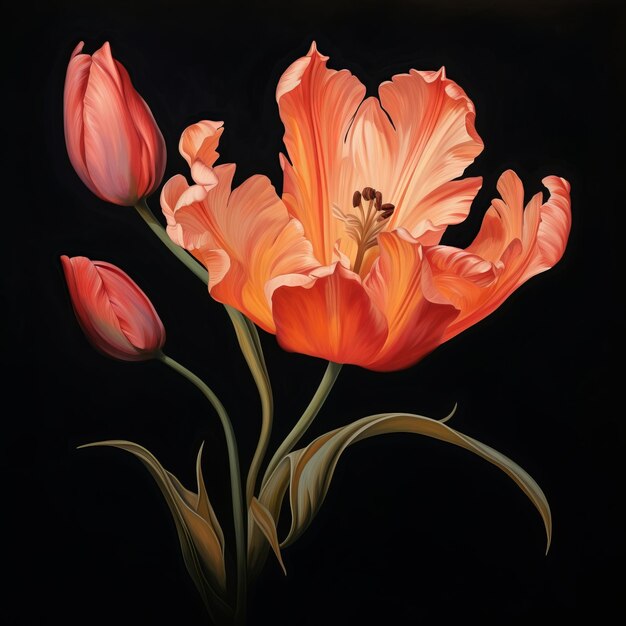 Photo harmonious elegance a neotraditional oil painting of a softcolored tulip flower blooming amidst th