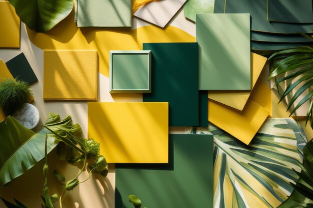 Photo harmonious fusion a captivating green and yellow architectural moodboard