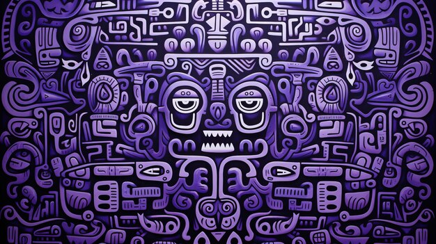 Photo harmonious fusion keith haring's sinusoidal aztec gods a dark blurple and white graffiti doodle m