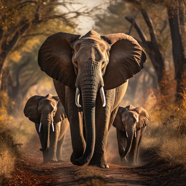 Harmonious Herd Family of Elephants Walking Together Generative AI