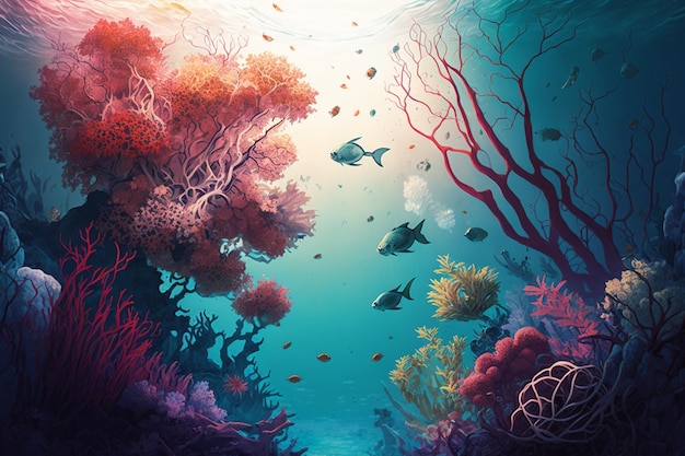 Harmonious Marine Life in a Vibrant Coral Reef Generative AI Art