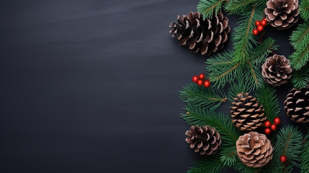 Harmonious Pinecones and Evergreens Flat Lay with Abundant Empty Space