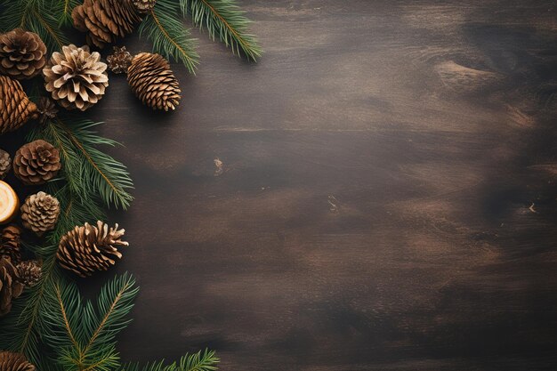 Harmonious Pinecones and Evergreens Flat Lay with Abundant Empty Space