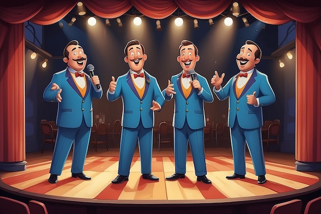 Harmonious Quartet Cartoon Stage Serenade