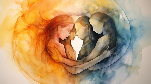 Harmonious Racial Unity Watercolor Image