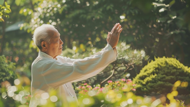Harmonious Retirement Tai Chi Practice in a Serene Garden