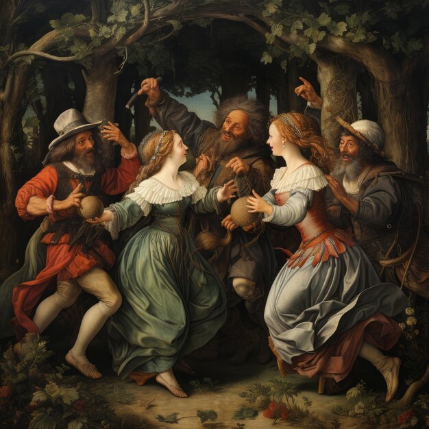 Harmonious Revelry Peasants' Dance beneath the Mighty Sequoia An Albrecht Durer Inspired Masterpi