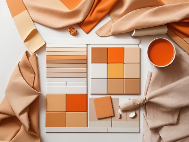 Foto harmonische tinten stijlvolle platte lay compositie in oranje en beige