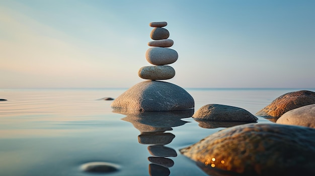 Harmony and Balance Concept. Poised and Accurate Balance Stones Stacked Against the Sea. Generative