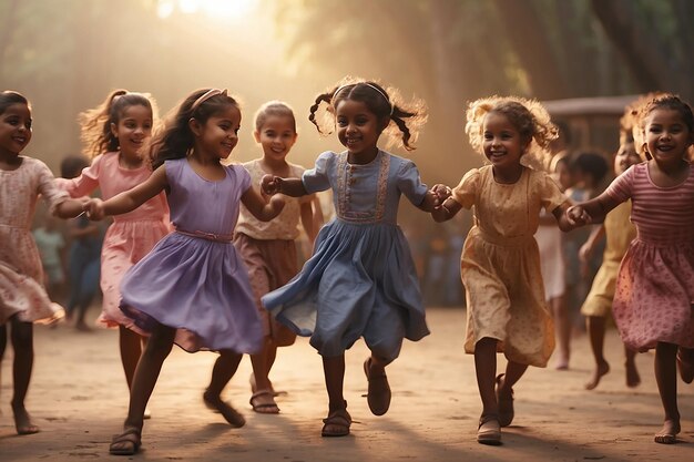 Harmony in Diversity cherry Children of Different Races Dancing Together joyful girl boy happylife