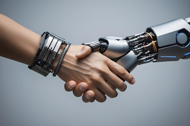 Foto armonia delle mani collaborazione tra robot e uomo