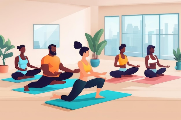 Harmony in Motion Diverse groep die zich bezighoudt met serene yoga houdingen