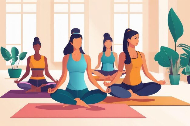 Harmony in Motion Diverse groep die zich bezighoudt met serene yoga houdingen