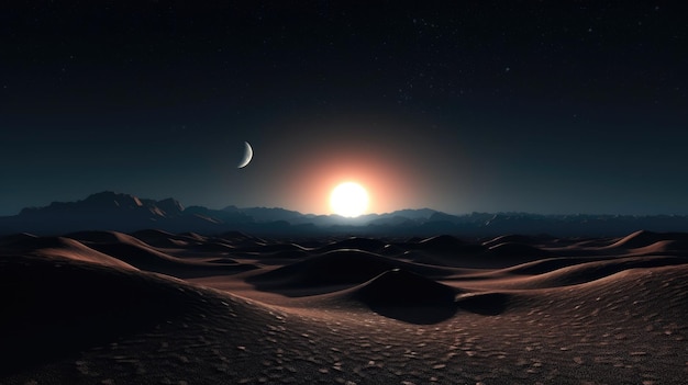 빛의 조화 사막 위의 태양과 달의 춤