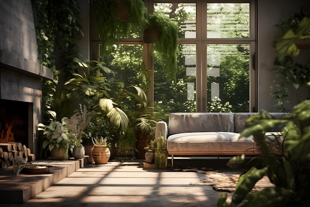 the harmony between natural elements like plants and modern decor