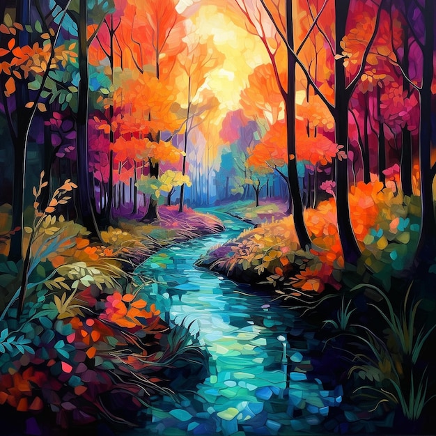 Harmony of nature painting and forest