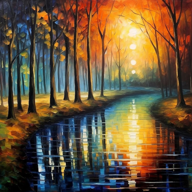 Harmony of nature painting and forest