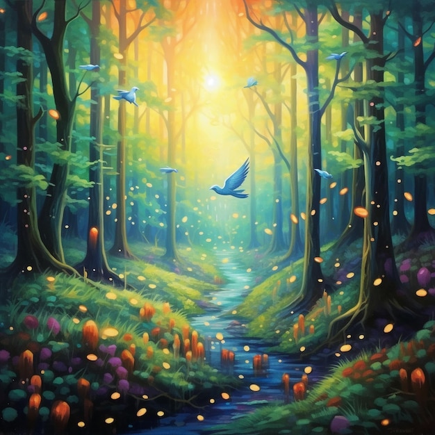 Harmony of nature painting and forest