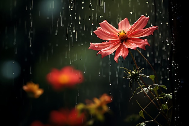 雨と植物の調和 雨の写真