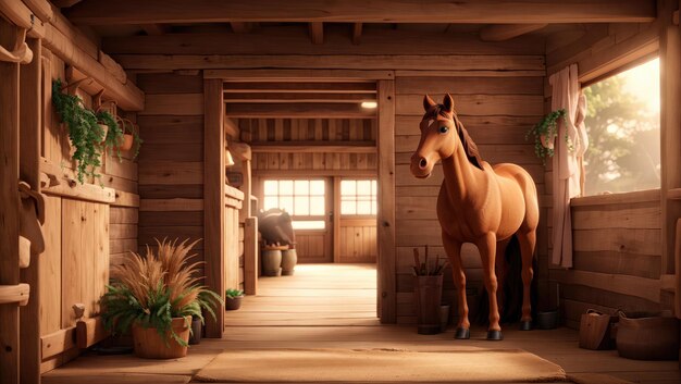 Photo harmony in the stall a tranquil bond between horse and human