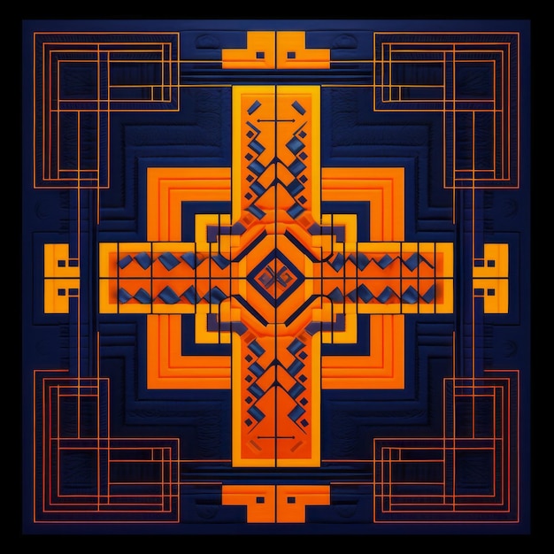 Photo harmony woven fusion of adinkra symbol and kente cloth in framed blueprint