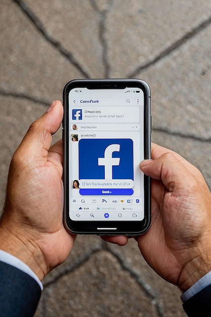 Photo harnessing global connections businessman engages with facebook for international networking