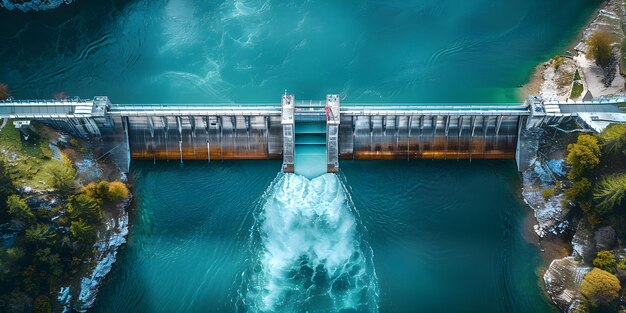 Photo harnessing renewable energy aerial view of a hydropower dam in the swiss alps concept renewable energy hydropower swiss alps aerial view dam