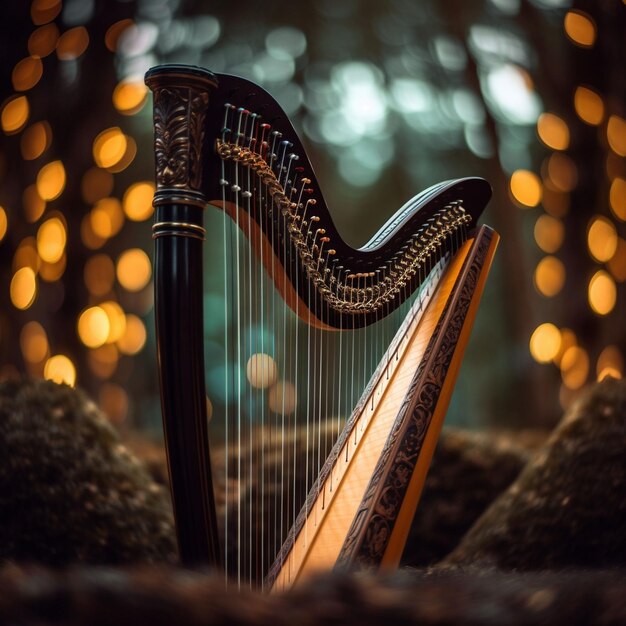 Harp in het interieur van de concertzaal gecreëerd met generatieve AI-technologie