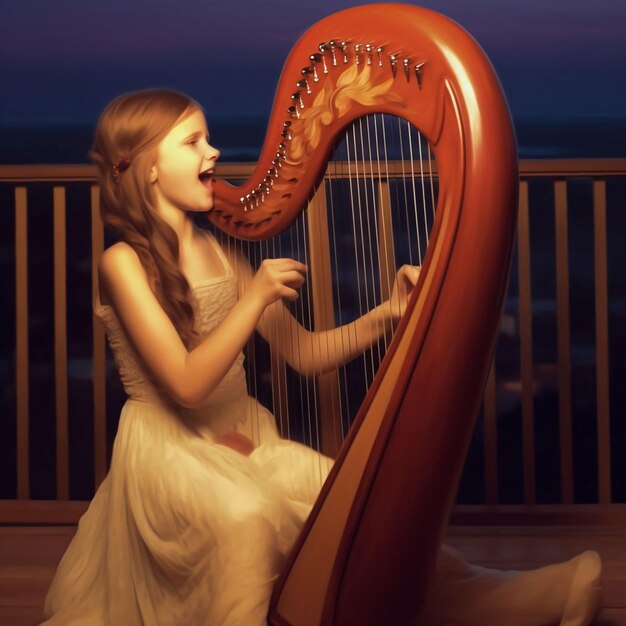 Photo harp in the interior of the concert hall created with generative the ai technology