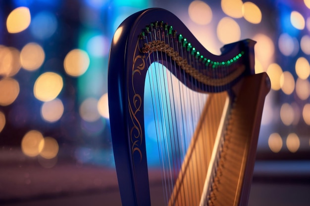 Harp in the interior of the concert hall Created with generative the AI technology
